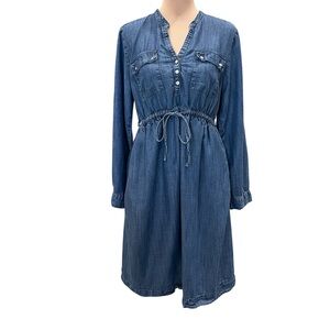 GAP Maternity Chambray Denim Shirt Dress Drawstring Waist Long Sleeve Blue M